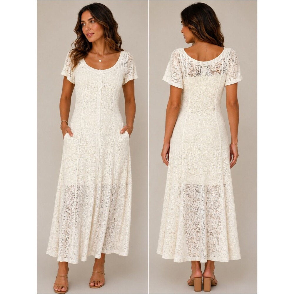 Marian & Maral Cream Lace Maxi Dress Cottagecore Boho Midi/Maxi Size S